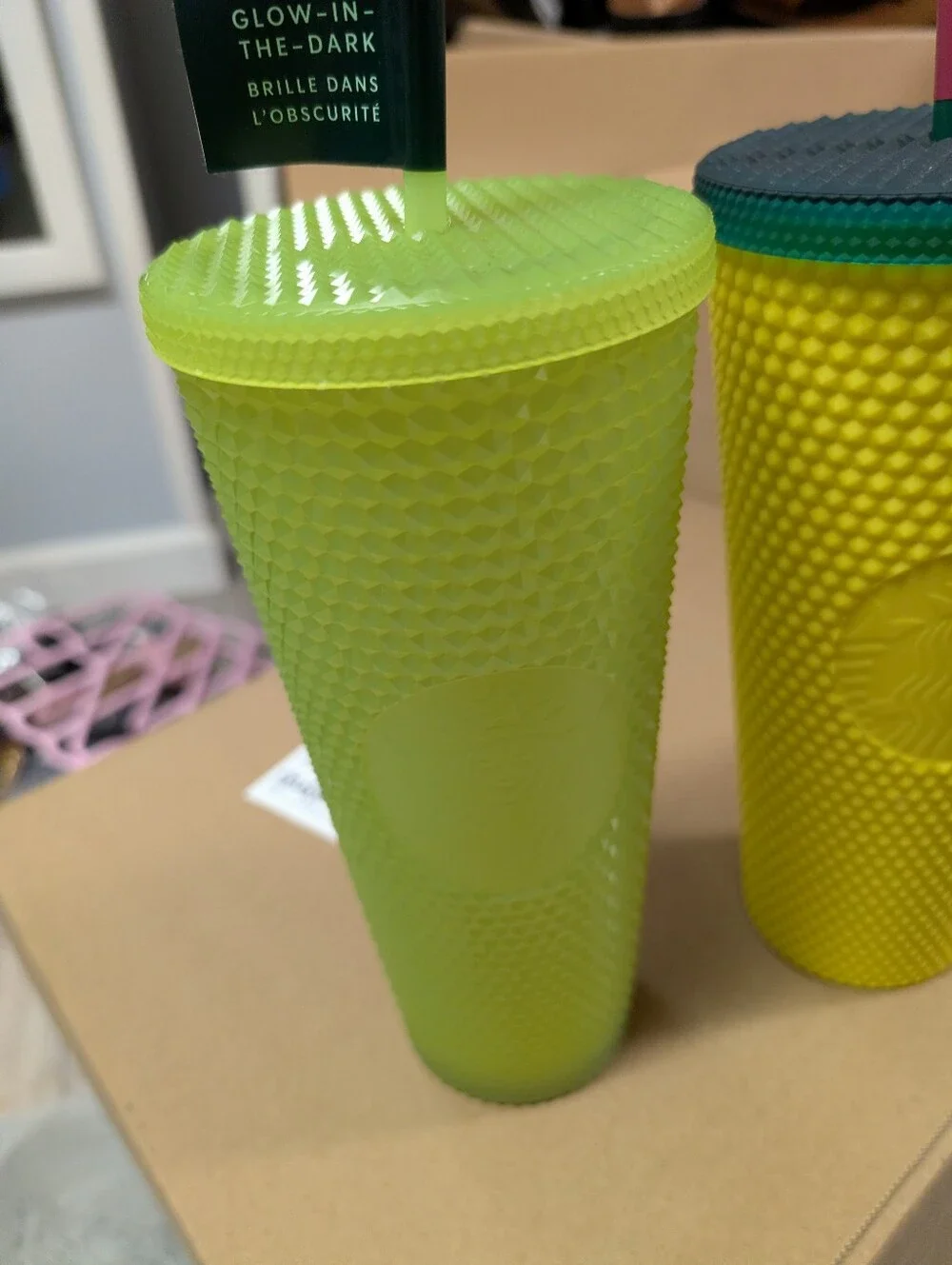 Starbucks Lime and Yellow Studded Reusable Tumblers with Straws